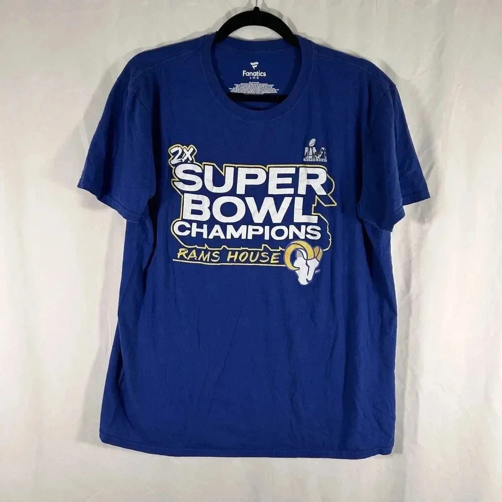 Las vegas Rams Super Bowl Campions Shirt Mens large Blue Rams House Short Sleeve
